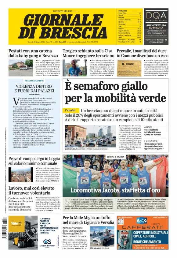 Prima-pagina-giornale di brescia-oggi-edizione-del-2024-06-13